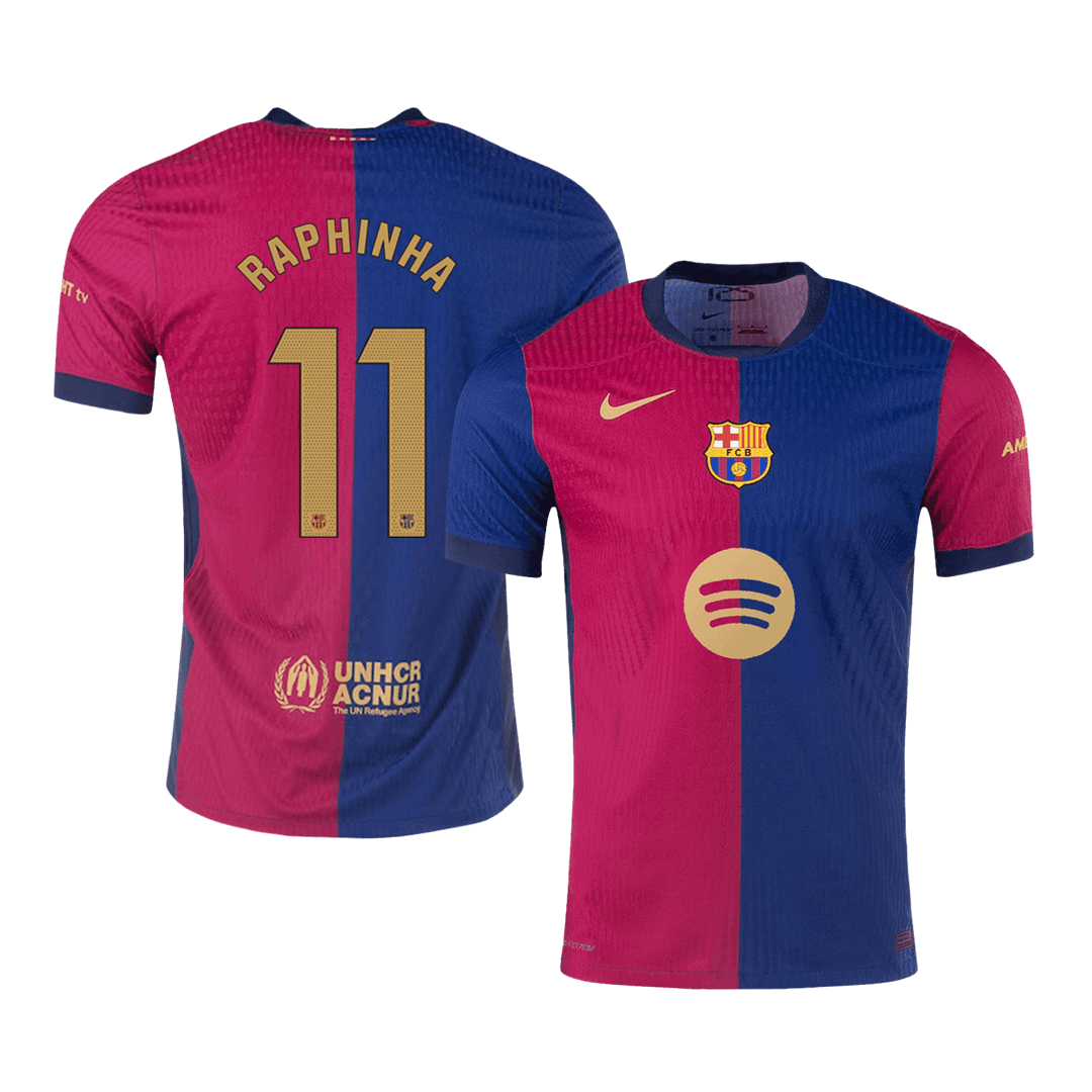 Αυθεντική ποδοσφαιρική φανέλα RAPHINHA #11 της Barcelona, εντός έδρας φανέλα 2024/25, λογότυπο Spotify χωρίς κείμενο