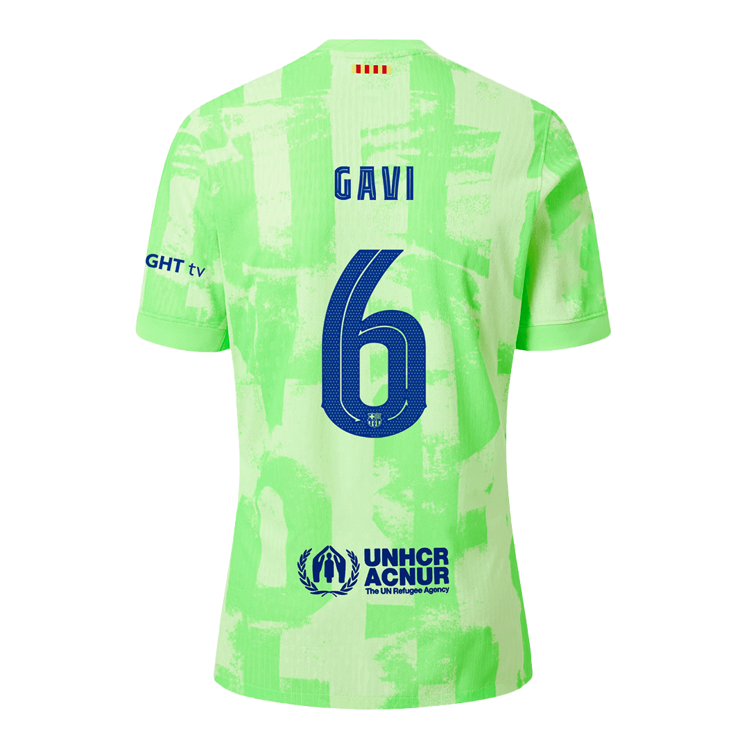 Αυθεντική μπλούζα GAVI #6 Soccer Jersey Barcelona Third Away 2024/25 UCL Spotify λογότυπο χωρίς κείμενο