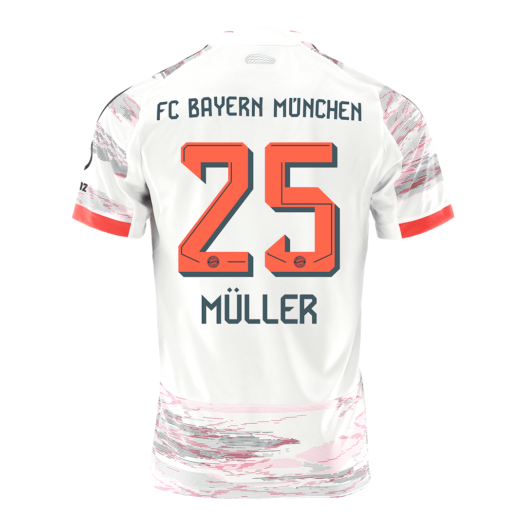 MULLER #25 Μπάγερν Μονάχου εκτός έδρας ποδοσφαιρική φανέλα 2025/26 Λευκή
