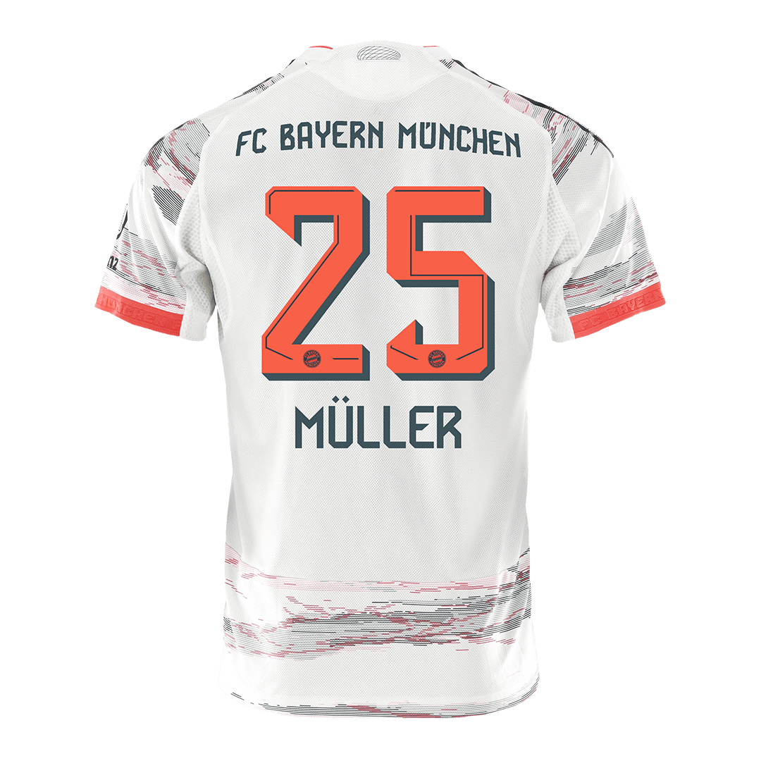 Αυθεντική MULLER #25 Μπάγερν Μονάχου εκτός έδρας ποδοσφαίρου φανέλα 2025/26 Λευκή