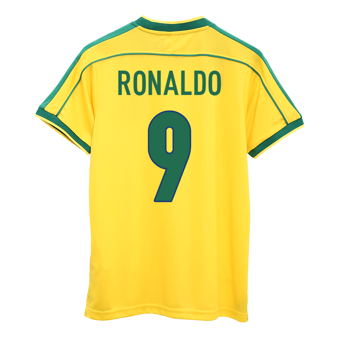 RONALDO #9 Βραζιλία Ρετρό Τζέρσεϊ Μπλουζάκι ποδοσφαίρου 1998 - Παγκόσμιο Κύπελλο