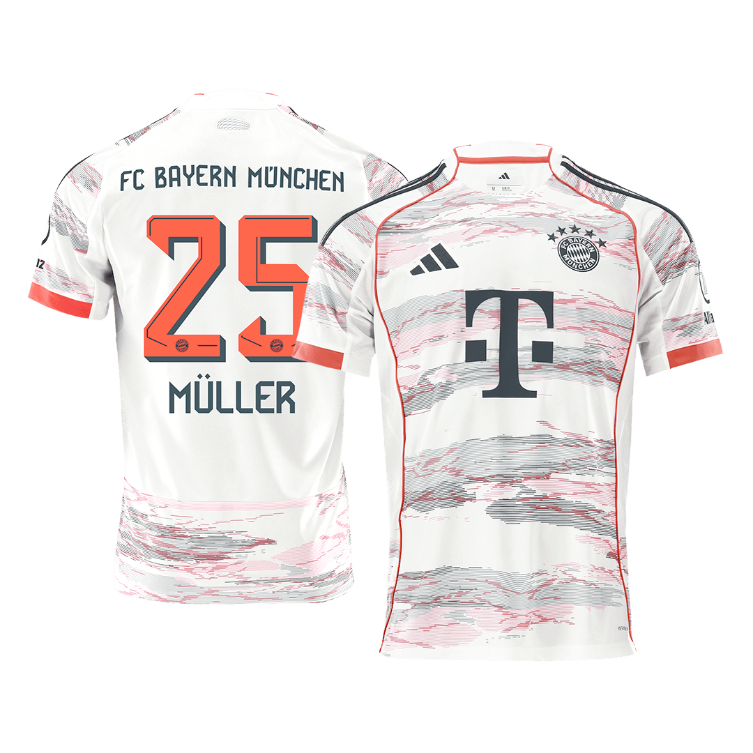 MULLER #25 Μπάγερν Μονάχου εκτός έδρας ποδοσφαιρική φανέλα 2025/26 Λευκή