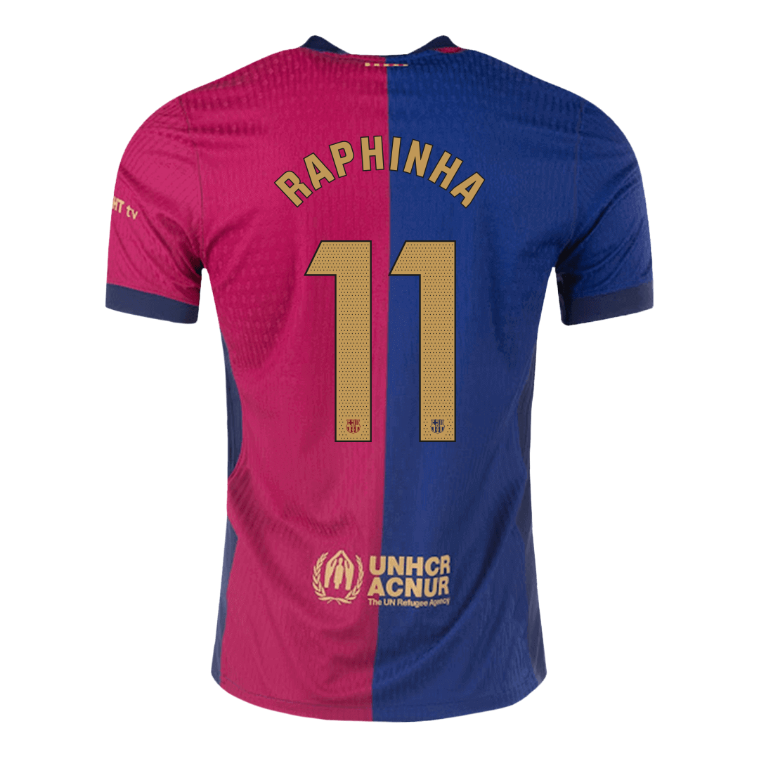 Αυθεντική ποδοσφαιρική φανέλα RAPHINHA #11 της Barcelona, εντός έδρας φανέλα 2024/25, λογότυπο Spotify χωρίς κείμενο