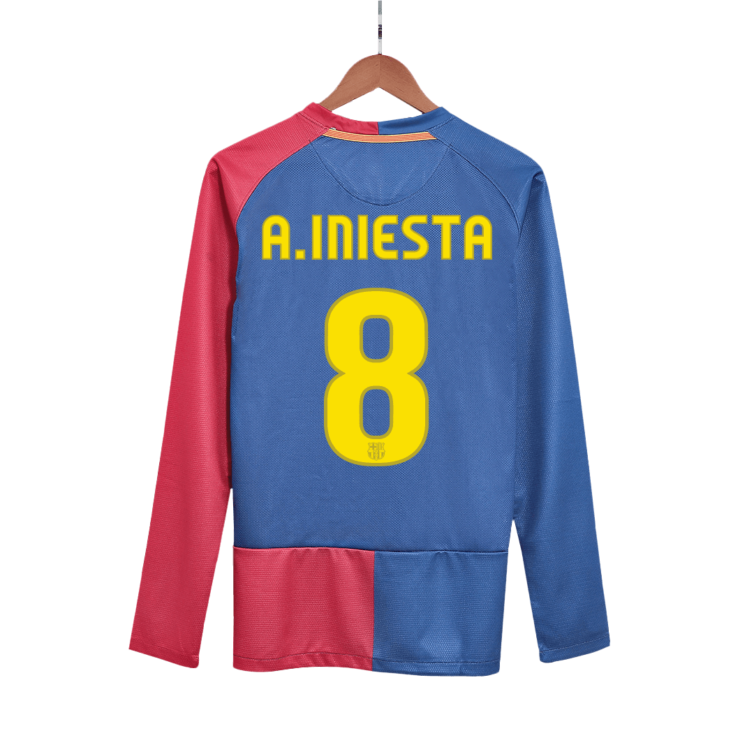 A.INIESTA #8 Ρετρό Φανέλα Μπαρτσελόνα με Μακρυμάνικη Εντός Έδρας Ποδοσφαιρική Μπλούζα 2008/09 - Τελικός UCL