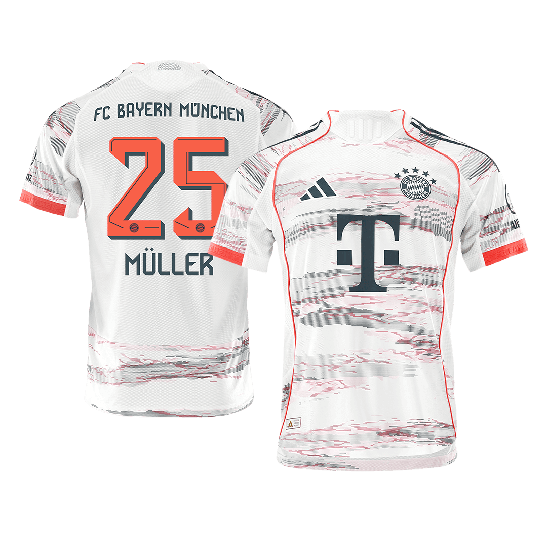 Αυθεντική MULLER #25 Μπάγερν Μονάχου εκτός έδρας ποδοσφαίρου φανέλα 2025/26 Λευκή