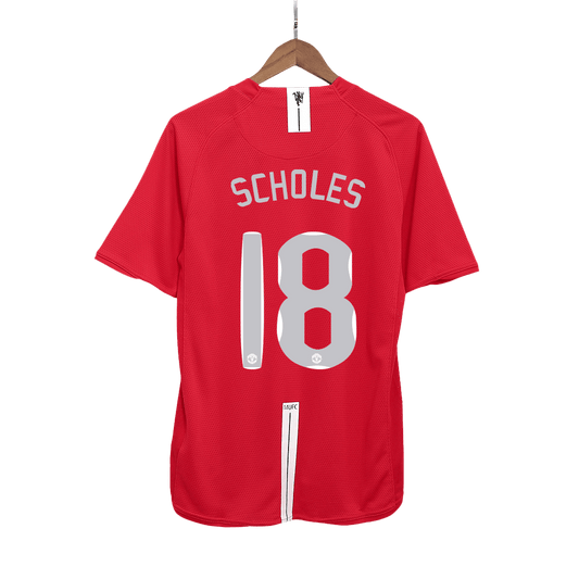 Retro Jersey SCHOLES #18 Manchester United Retro Jersey Home Soccer Shirt 2007/08 - UCL Final