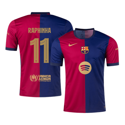 RAPHINHA #11 Barcelona Jersey Custom Soccer Jersey Home 2024/25 -UCL (Spotify Logo Without Text)