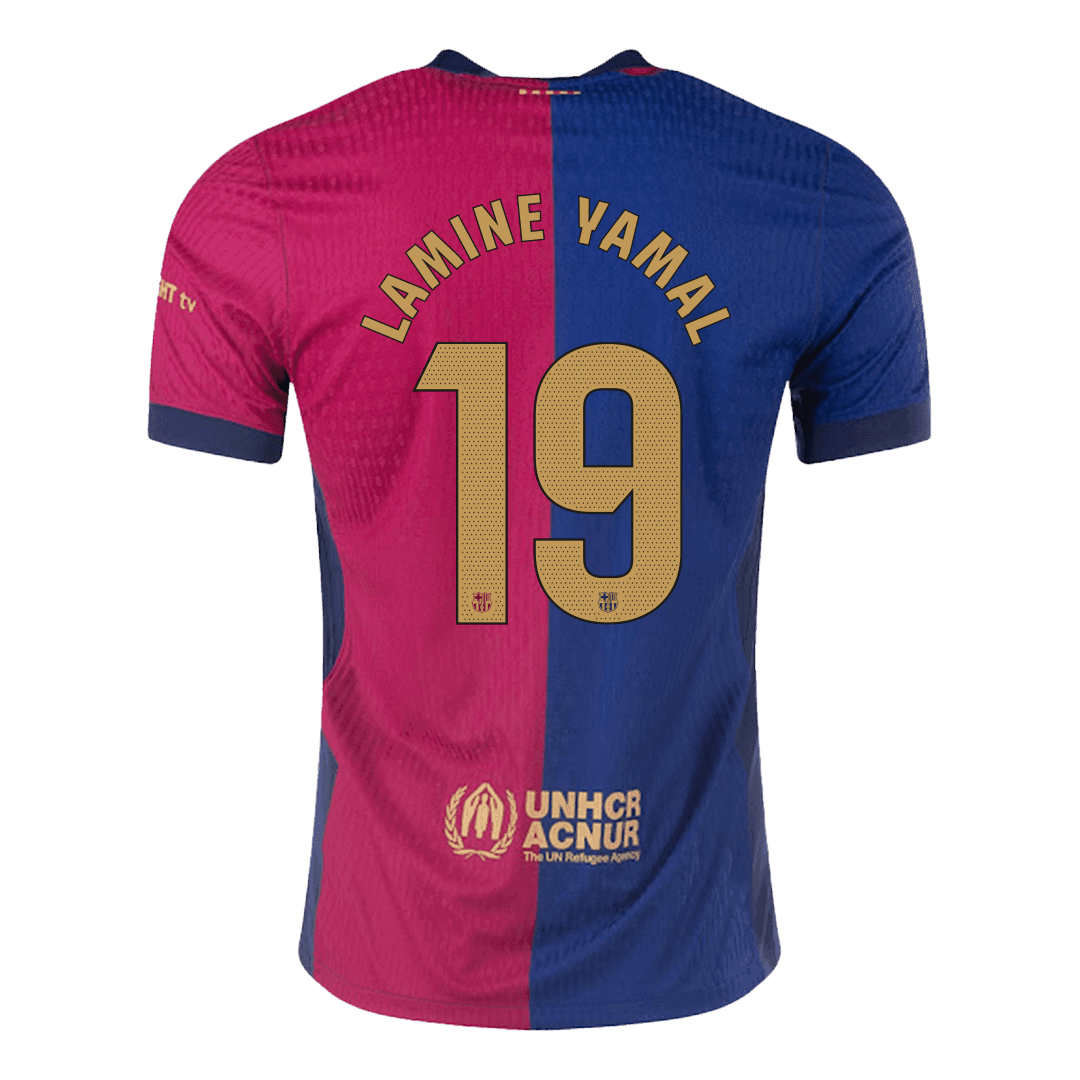 Αυθεντική ποδοσφαιρική φανέλα LAMINE YAMAL #19 της Barcelona Home με το λογότυπο Spotify χωρίς κείμενο 2024/25