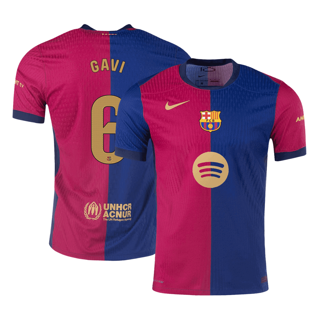 GAVI #6 Authentic Soccer Jersey Barcelona Home Shirt 2024/25 Spotify Logo Without Text