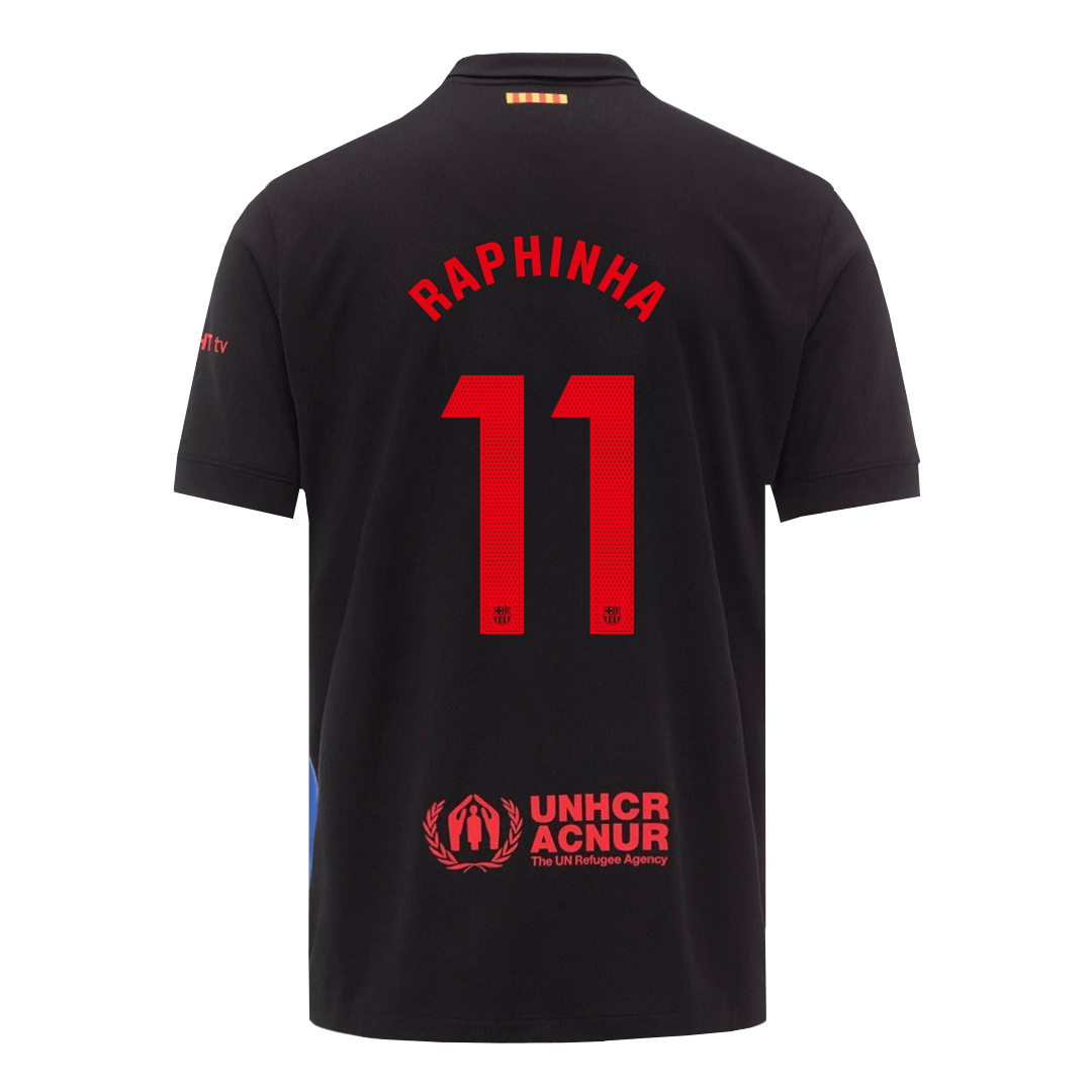 RAPHINHA #11 Φανέλα Ποδοσφαίρου Μπαρτσελόνα Εκτός έδρας, Προσαρμοσμένη Μπλούζα 2024/25, Λογότυπο Spotify χωρίς Κείμενο