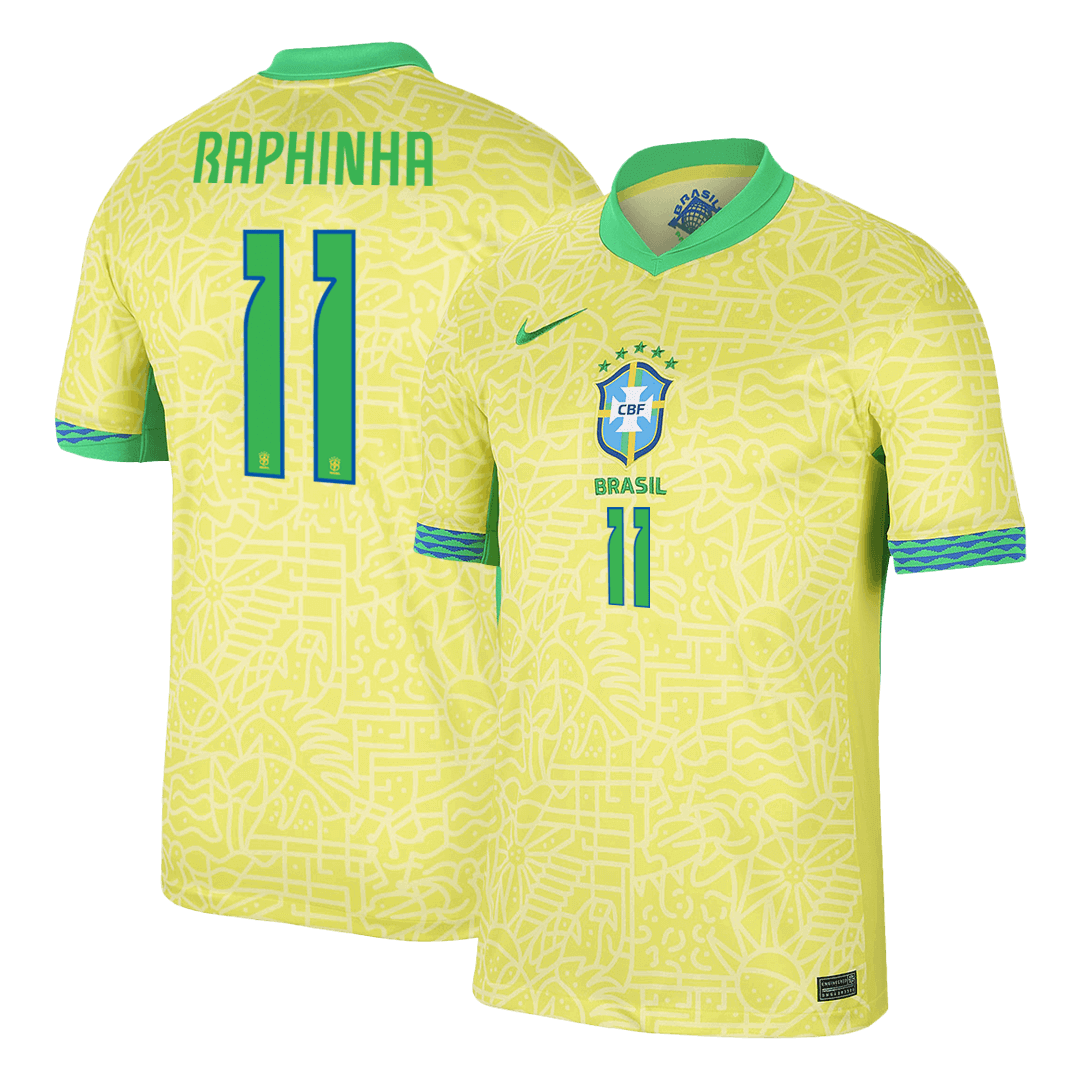 RAPHINHA #11 Βραζιλία Ποδόσφαιρο Τζέρσεϊ Home Custom Shirt 2024