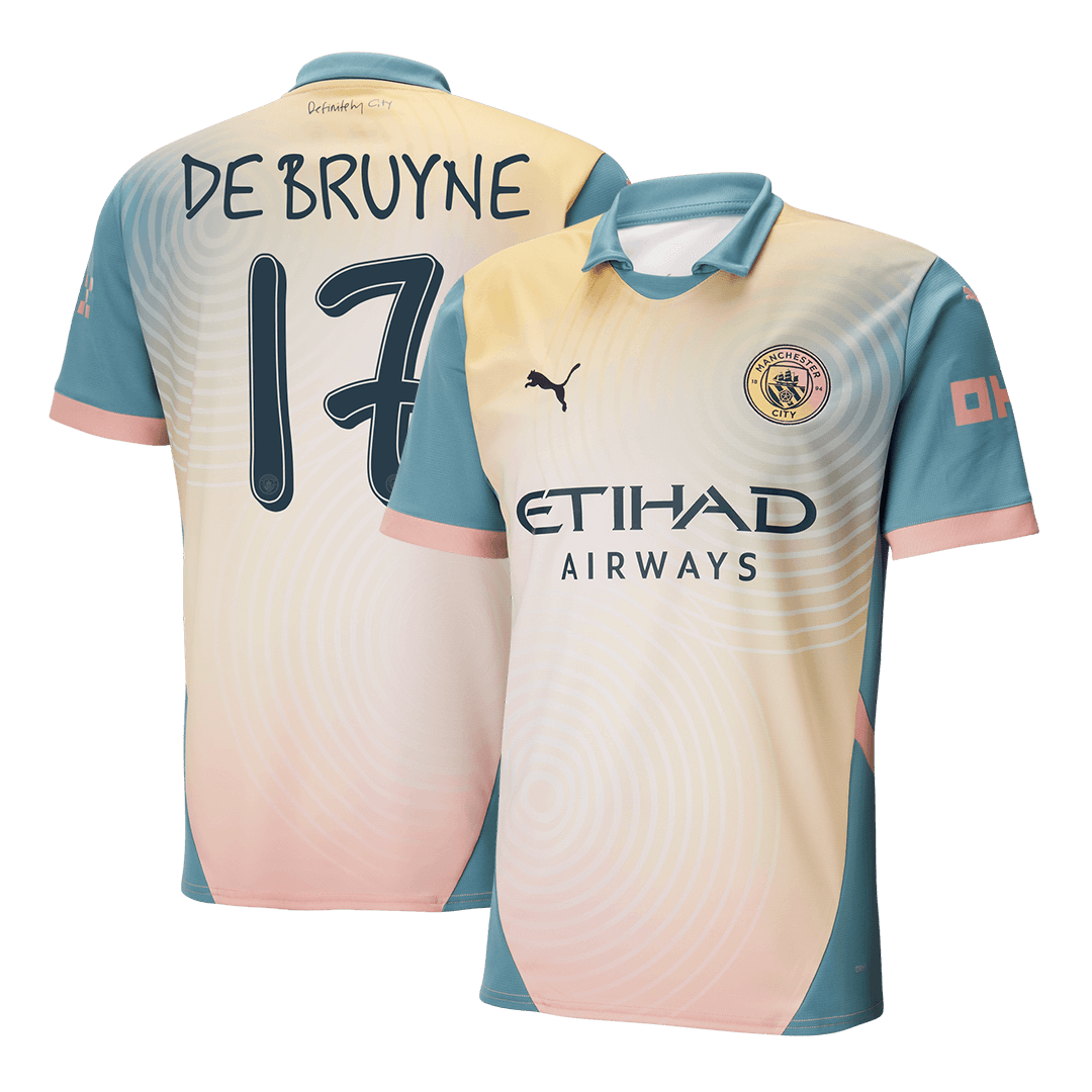DE BRUYNE #17 Μάντσεστερ Σίτι Ποδοσφαιρική φανέλα Τέταρτη εκτός έδρας Προσαρμοσμένη φανέλα «Definitely City» 2024/25