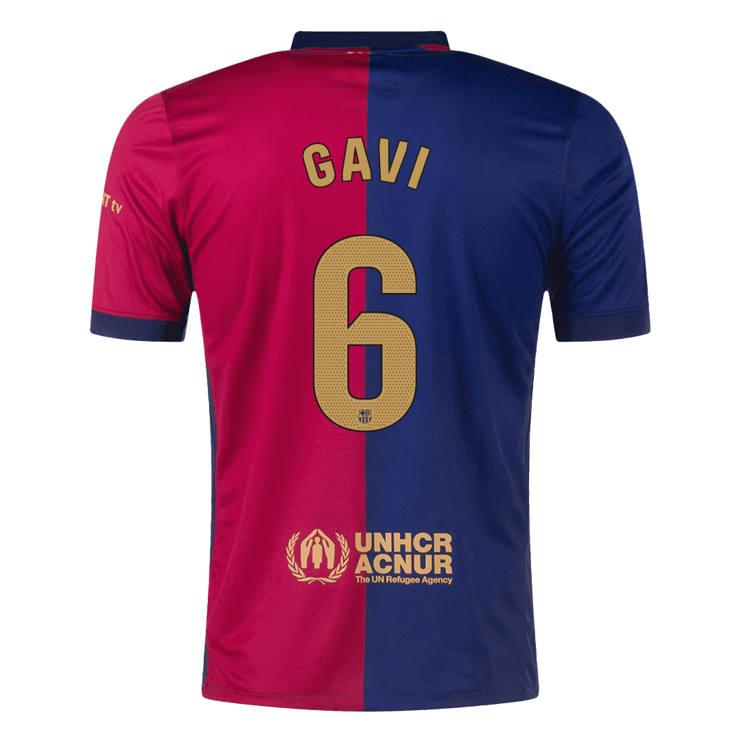GAVI #6 Barcelona Home Soccer Jersey 2024/25 - Spotify Logo Without Text