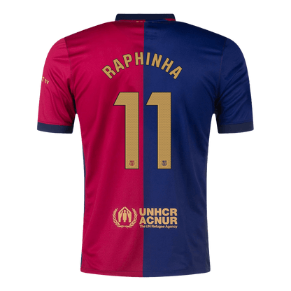 Barcelona Jersey RAPHINHA #11 Soccer Jersey Home 2024/25 Spotify Logo Without Text