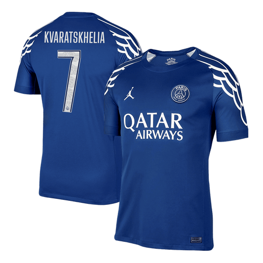 KVARATSKHELIA #7 Φανέλα Ποδοσφαίρου PSG Τέταρτη Εκτός έδρας Προσαρμοσμένη Μπλούζα 2024/25 - UCL