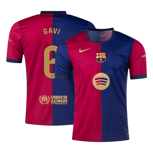Barcelona GAVI #6 Jersey Custom Soccer Jersey Home 2024/25 Spotify Logo Without Text