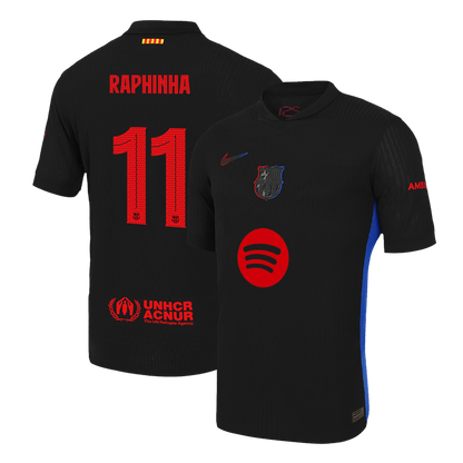 Authentic RAPHINHA #11 Barcelona Soccer Jersey Away Shirt 2024/25 - UCL (Spotify Logo Without Text)