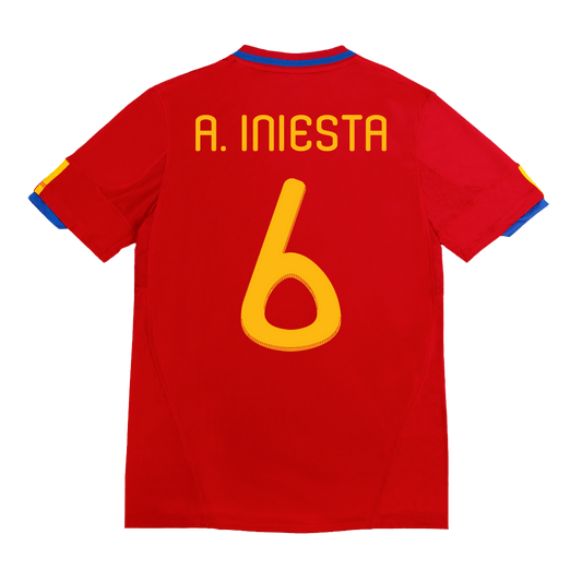 Ρετρό φανέλα με το Νο 6, A. INIESTA, εντός έδρας Ισπανίας 2010