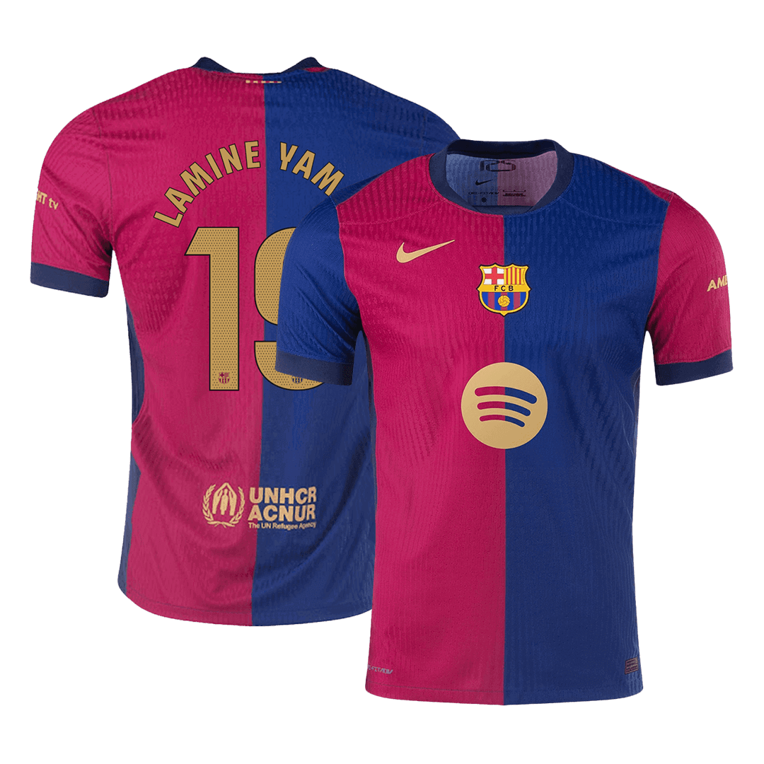 Αυθεντική ποδοσφαιρική φανέλα LAMINE YAMAL #19 της Barcelona Home με το λογότυπο Spotify χωρίς κείμενο 2024/25