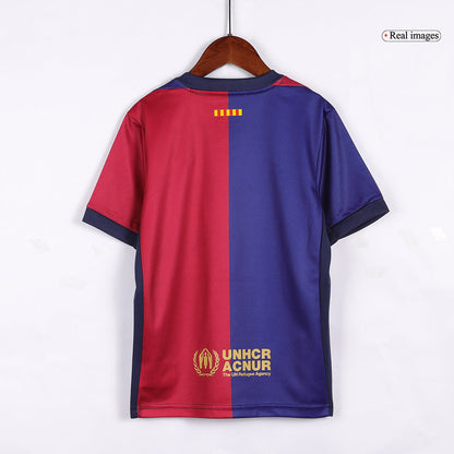 Gift-Kid's Barcelona Home Spotify Logo Without Text Soccer Jersey Kit(Shirt+Shorts) 2024/25