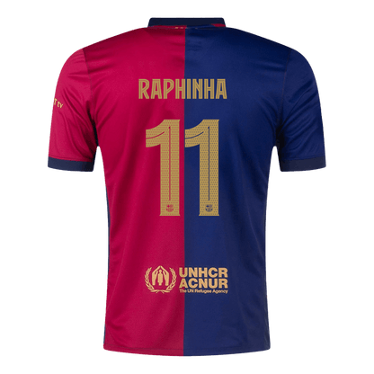 RAPHINHA #11 Barcelona Home Soccer Jersey 2024/25 Red&Blue - UCL