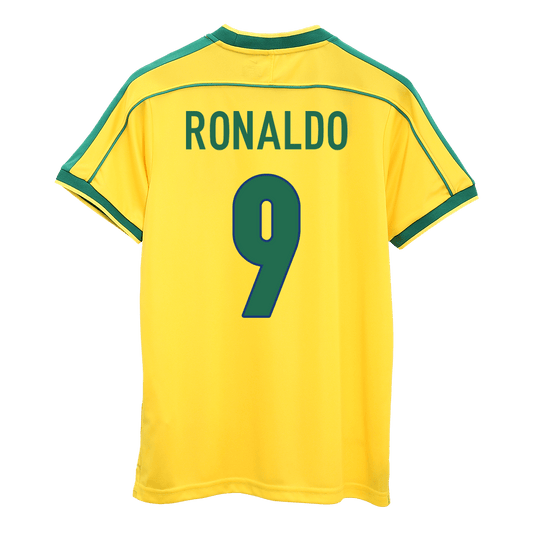 RONALDO #9 Βραζιλία Ρετρό Τζέρσεϊ Μπλουζάκι ποδοσφαίρου 1998 - Παγκόσμιο Κύπελλο