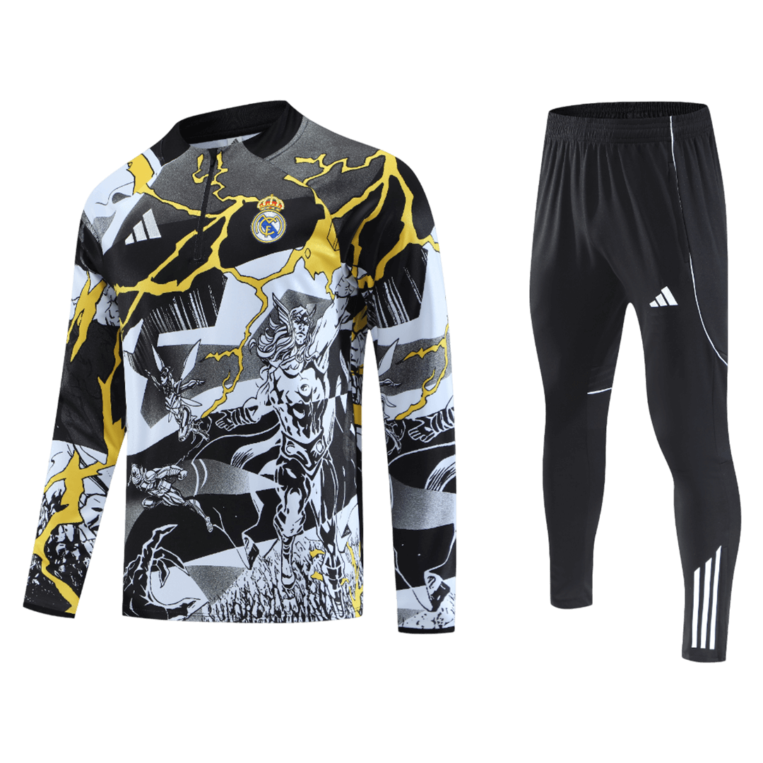 Kid's Real Madrid x MARVEL Zipper Sweatshirt Kit(Top+Pants) 25/26 Black