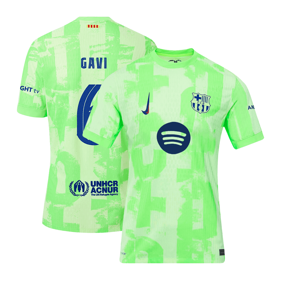 Αυθεντική μπλούζα GAVI #6 Soccer Jersey Barcelona Third Away 2024/25 UCL Spotify λογότυπο χωρίς κείμενο