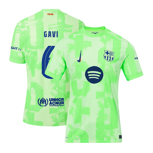 Αυθεντική μπλούζα GAVI #6 Soccer Jersey Barcelona Third Away 2024/25 UCL Spotify λογότυπο χωρίς κείμενο