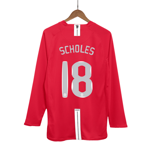 SCHOLES #18 Manchester United Retro Jersey Home Soccer Shirt 2007/08 - UCL Final