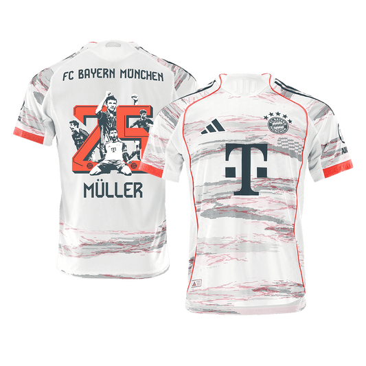 Αυθεντική MULLER Special #25 Μπάγερν Μονάχου εκτός έδρας ποδοσφαιρική φανέλα 2025/26 Λευκή