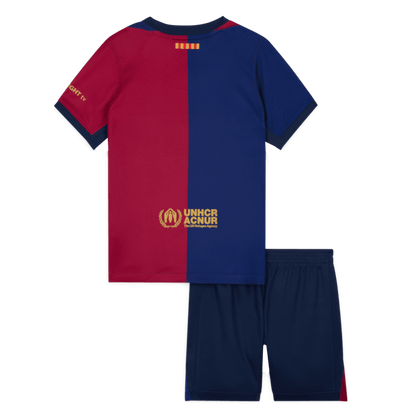 Kid's Barcelona X Travis Scott Home Soccer Jersey Kit(Jersey+Shorts) 2024/25 Red&Blue