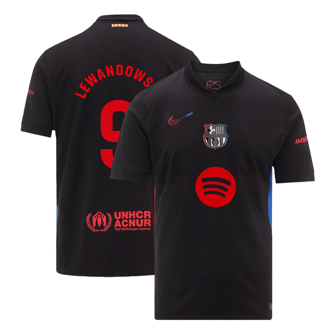 LEWANDOWSKI #9 Barcelona Soccer Jersey Away Προσαρμοσμένη φανέλα 2024/25 Spotify λογότυπο χωρίς κείμενο