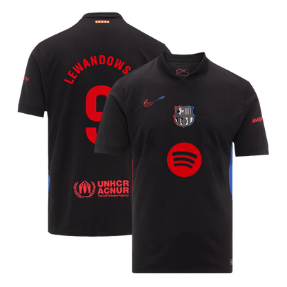 LEWANDOWSKI #9 Barcelona Soccer Jersey Away Προσαρμοσμένη φανέλα 2024/25 Spotify λογότυπο χωρίς κείμενο