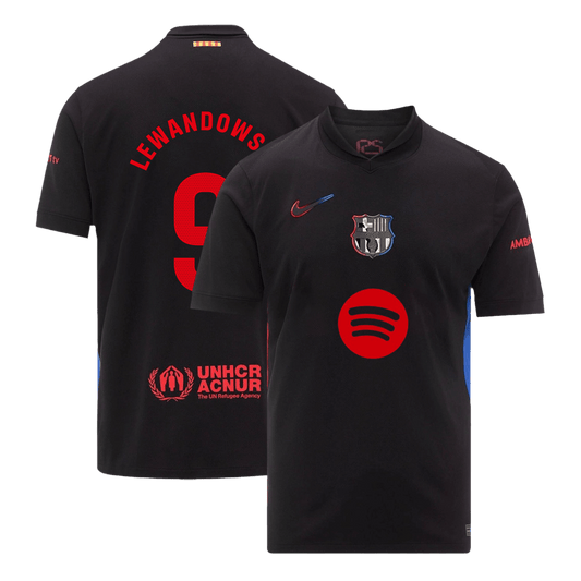 LEWANDOWSKI #9 Barcelona Soccer Jersey Away Προσαρμοσμένη φανέλα 2024/25 Spotify λογότυπο χωρίς κείμενο