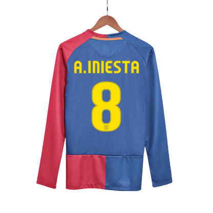 A.INIESTA #8 Ρετρό Φανέλα Μπαρτσελόνα με Μακρυμάνικη Εντός Έδρας Ποδοσφαιρική Μπλούζα 2008/09 - Τελικός UCL