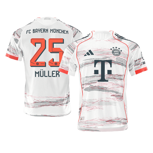 Αυθεντική MULLER #25 Μπάγερν Μονάχου εκτός έδρας ποδοσφαίρου φανέλα 2025/26 Λευκή